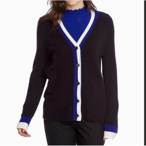 NWT Court & Rowe Women’s Button Down Cardigan Sweater Black and Blue Size Small - Picture 1 of 8